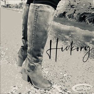 Restock! Soda Taupe Suede Knee High Heeled Boot